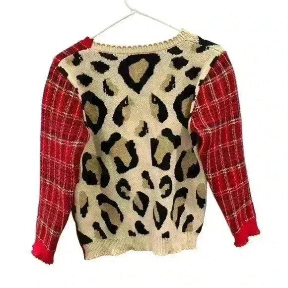 Women’s Wool/Acrylic Pullover Plaid Cheetah Print Sweater Size Medium - Picture 7 of 7